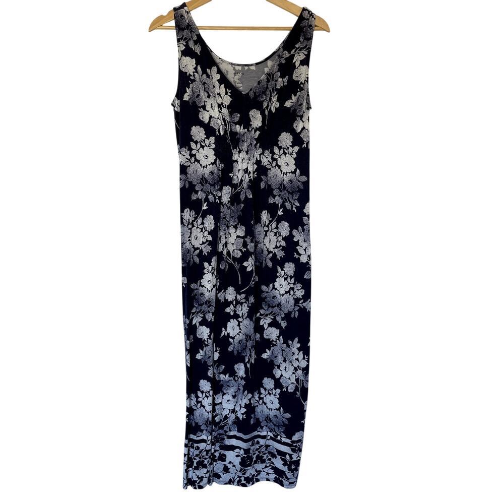 Alfani intimates maxi dress floral blue women's size small v-neck dress soft